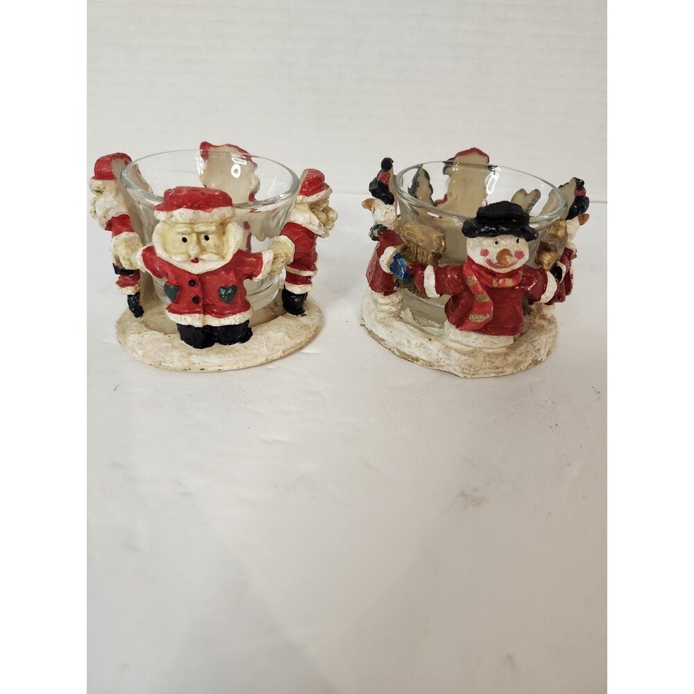 Lot Of 2 K's Collection 2 Inch Tall Candle Holders Santa And Snowmen